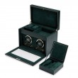 WOLF Green British Racing Double Watch Winder with Storage