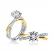 18K White And Yellow Gold Ring Semi Mounting Engagement Ring