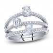 A 14K White Gold, 3 Row, Diamond Ring