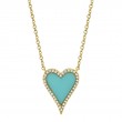 0.09Ct Diamond & 0.69Ct Composite Turquoise 14K Yellow Gold Heart Necklace
