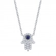 0.09Ct Diamond & 0.08Ct Blue Sapphire 14K White Gold Hamsa Necklace