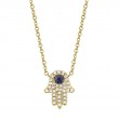 0.09Ct Diamond & 0.08Ct Blue Sapphire 14K Yellow Gold Hamsa Necklace