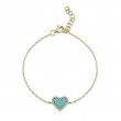 0.09Ct Diamond & 0.60Ct Composite Turquoise 14K Yellow Gold Heart Bracelet