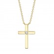 14K Yellow Gold And Diamond Bezel Cross Necklace .03Ct G/H, Vs-Si