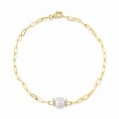 0.07Ct 14K Yellow Gold Diamond & Cultured Pearl Paper Clip Link Bracelet