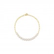 A 14K Yellow Gold Paper Clip Link Bracelet That Is Set With Cultured Pearls.