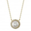 14K Yellow Gold Diamond And Cultured Pearl Necklace