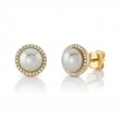 0.16Ct 14K Yellow Gold Diamond & Cultured Pearl Stud Earring