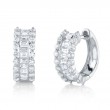 A Pair Of 14K White Gold And Diamond Baguette Cut Huggie Hoops Earrings