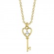 14K Yellow Gold Diamond Heart Key Necklace
