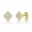 A Pair Of 14K Yellow Gold Diamond Clover Earrings