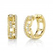 A Pair Of 14K Yellow Gold Diamond Link Huggie Hoop Earrings