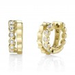 A Pair Of 14K Yellow Gold And Bezel Set Diamond Huggie Hoop Earrings