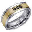 A Torque Ring In White Cobalt With A Yellow Gold Inlay And Three Black Sapphires.