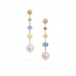 Africa Collection 18K Yellow Gold Mixed Gemstone and Pearl Drop Earrings
