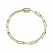 14K Yellow Gold Paper Clip Link Bracelet. 17 Alternating Polished And Pave Set Single Cut Diamond Links .74Ct Tw