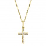 0.06ct 14k Yellow Gold Diamond Cross Necklace