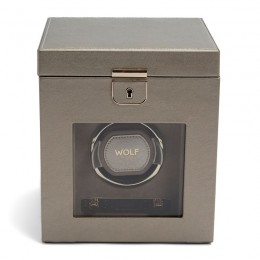 WOLF Pewter Palermo Single Watch Winder with Storage