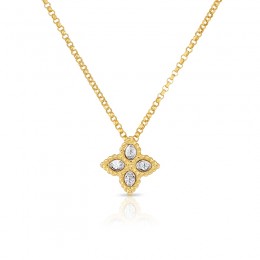 Roberto Coin 18K Yellow/White Gold Princess Flower Small Diamond Necklace