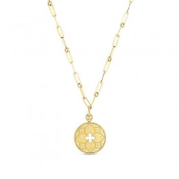 Roberto Coin 18 Karat Yellow Gold Venetian Princess Satin Diamond Medallion Necklace