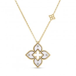 Roberto Coin 18K Yellow Gold Venetian Princess Diamond And White Ceramic Enamel Flower Necklace