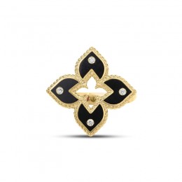 Roberto Coin 18K Yellow Gold Venetian Princess Diamond And Black Ceramic Enamel Flower Ring