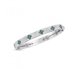 Roberto Coin 18K White Gold Diamond & Emerald Love in Verona Bangle