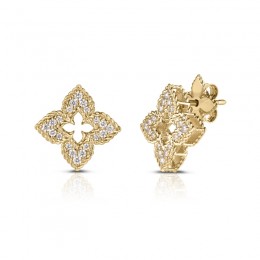 Roberto Coin 18K Yellow Gold Ventian Princess Small Diamond Pave Flower Stud Earrings