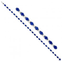 Tennis Bracelet with An Oval Faceted Blue Sapphire