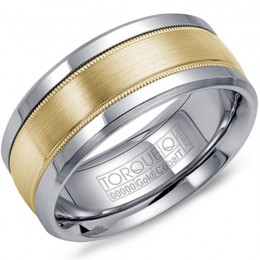 Cobalt, 9MM, Brushed 14K Yellow Center With 2 Milgrain Lines