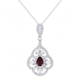18K White Gold Ruby And Diamond Pendant