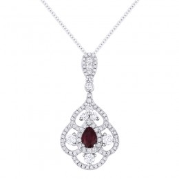 18K White Gold Ruby And Diamond Pendant