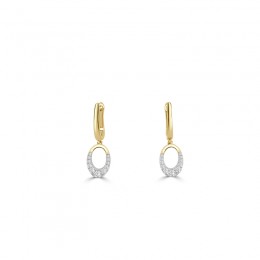 14K Yellow & White Gold Small No Link, Oval "Clip Ii" Diamond Hanging Earrings