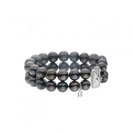 Mikimoto 18K White Gold Double Row Black South Sea Pearls Bracelet