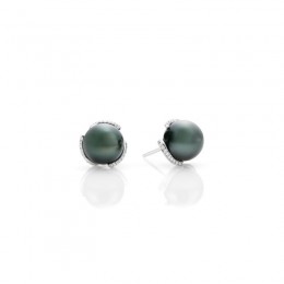 Mikimoto Embrace 18K White Gold Diamonds with Black South Sea Cultured Pearl Stud Earrings