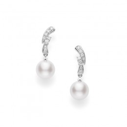 Mikimoto Classic Akoya Cultured Pearl Earrings with Diamonds