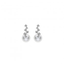 Mikimoto 18K White Gold Classic Akoya Cultured Pearl And Diamond Drop Earrings