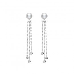 Mikimoto Akoya Cultured Pearl and Diamond Dangle Drop Earrings in 18K White Gold