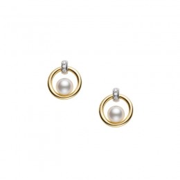 Mikimoto Akoya Cultured Pearl & Diamond Circle Earrings
