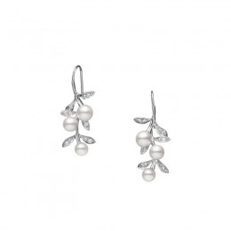 Mikimoto 18K White Gold Cultured Akoya Pearl and Diamond Dangle Earrings