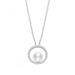 Mikimoto Akoya Cultured Pearl Pendant with Diamonds - 18K White Gold
