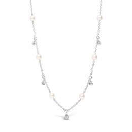 Mikimoto 18k White Gold Akoya Pearl and Diamond Teardrop Necklace