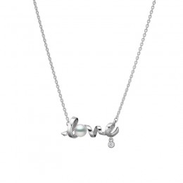 Mikimoto Akoya Cultured Pearl and Diamond Love Pendant in 18K White Gold