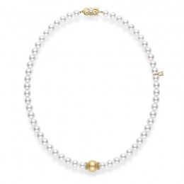 Mikimoto Fusion Akoya and Golden South Sea Cultured Pearl Necklace With Diamond Rondelles