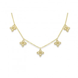 14K Yellow Gold Dangle Flower Necklace