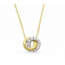 14K Yellow And White Gold Intertwined Double Circle Diamond Pendant Necklace