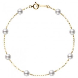 Mikimoto 18K Yellow Gold Station Pearl Station Chain Bracelet