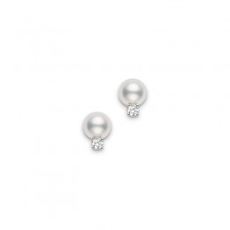 Mikimoto 18k White Gold 6-6.5mm A+ Pearl and .06ctw Diamond Stud Earrings