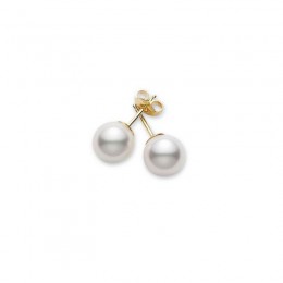 Mikimoto Akoya Pearl Stud Earrings with 18K Yellow Gold 7-7.5mm AAA