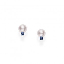 Mikimoto Akoya Cultured Pearl Earrings with Sapphire in 18K White Gold